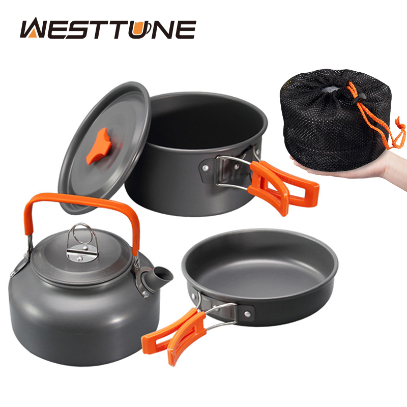 Camping Cooking Set With Kettle - WESTTUNE набор посуды для кемпинга, алюминиевый