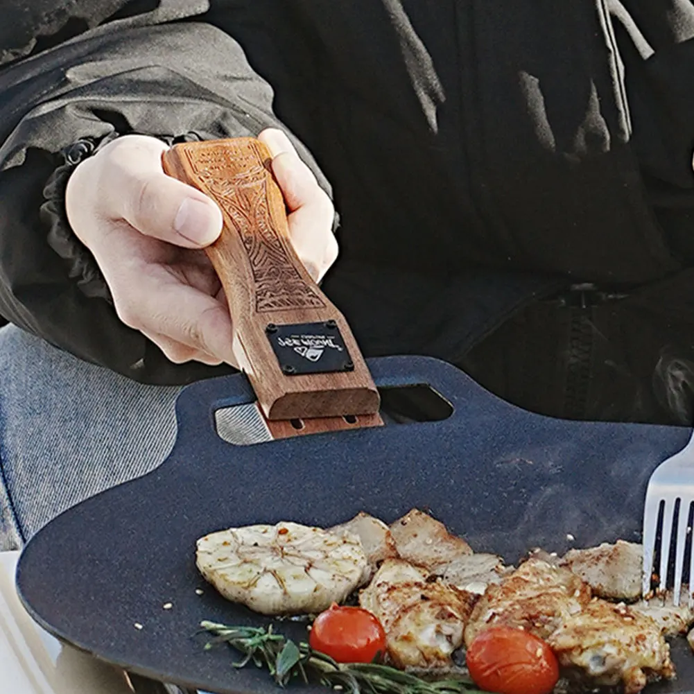 Camping Cooking Gadgets - Наружная сковорода-гриль из натурального дерева с