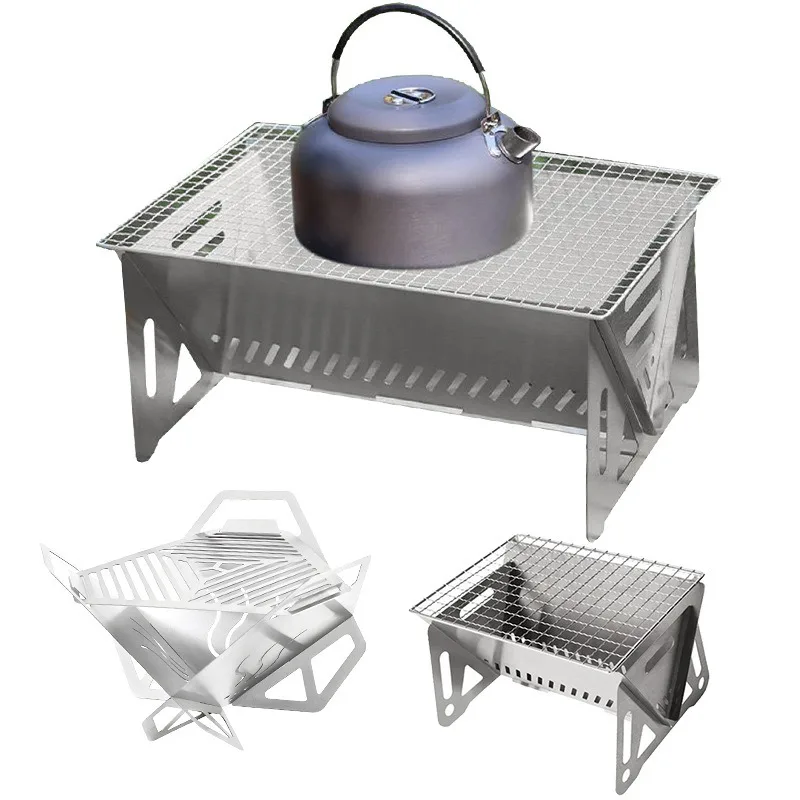 Camping Cooking Gadgets - Ветрозащитный складной гриль-барбекю треугольной формы из