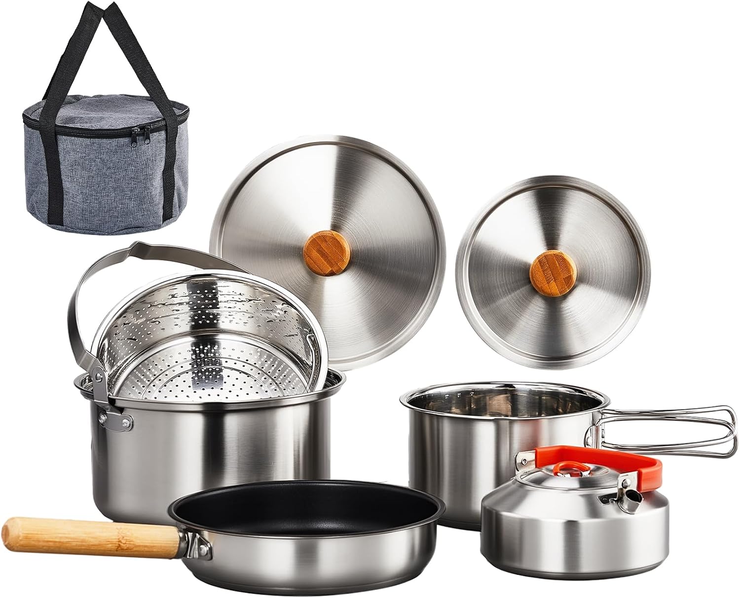 Camping Cooking Set With Kettle - Набор посуды из 6 предметов, легкая