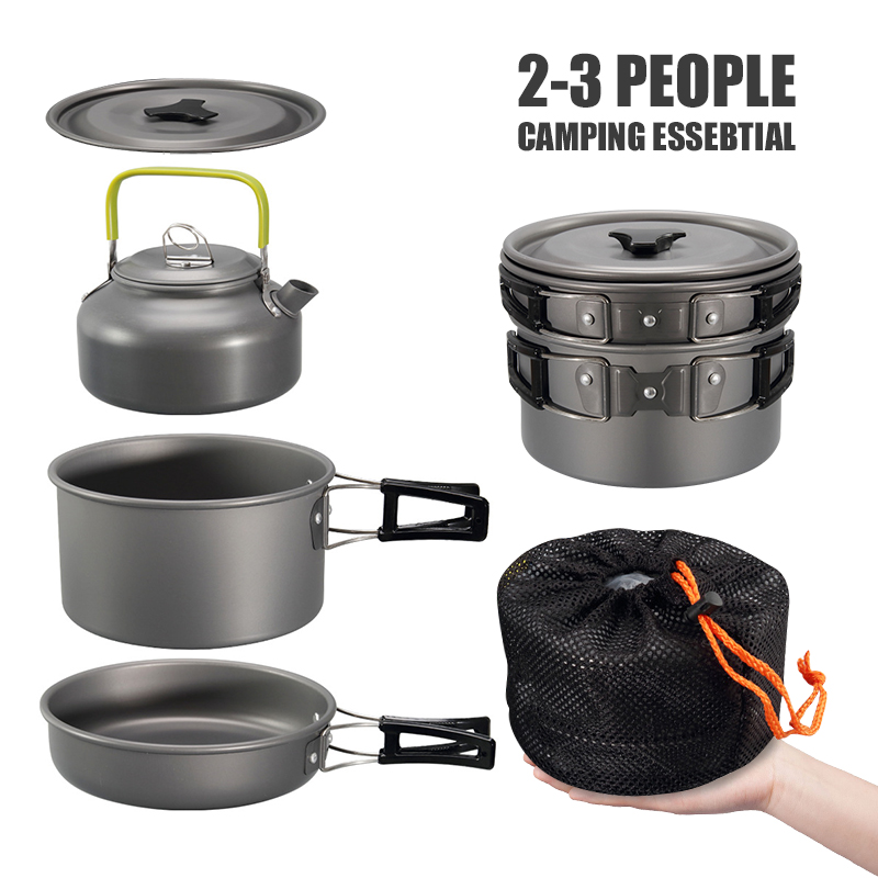 WESTTUNE набор посуды для кемп – обзор и цена Camping Cooking Set With Kettle