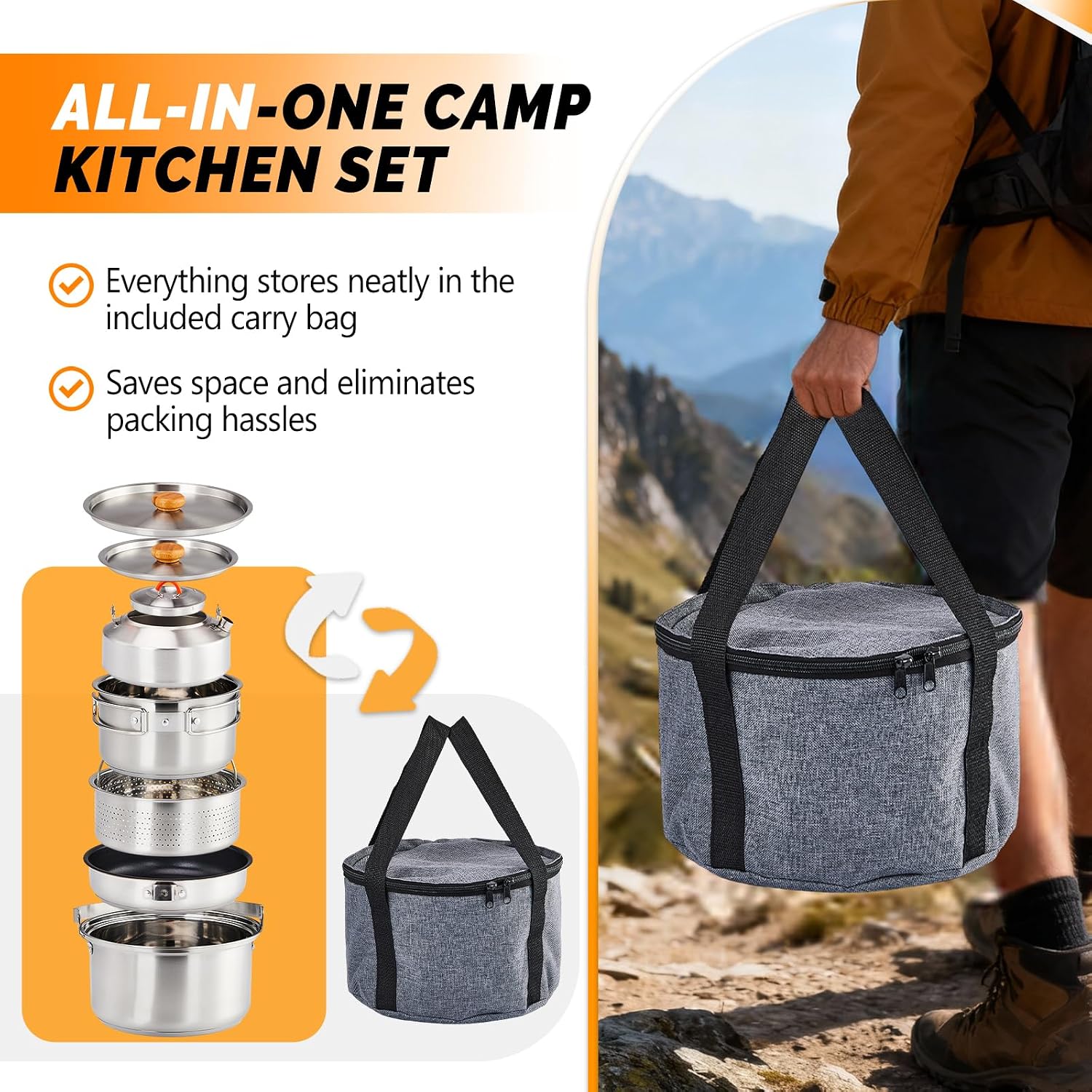 Набор посуды из 6 предметов, л – обзор и цена Camping Cooking Set With Kettle