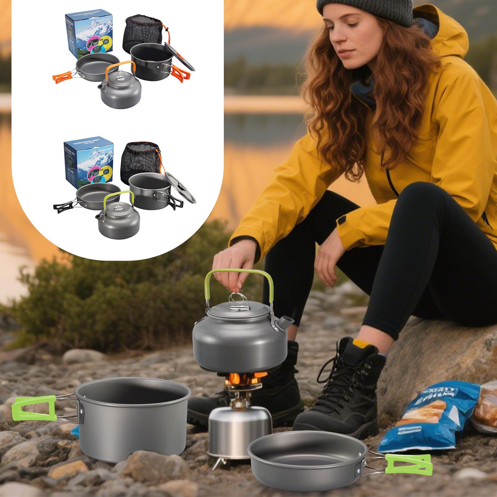Посуда для кемпинга, набор кас – обзор и цена Camping Cooking Set With Kettle